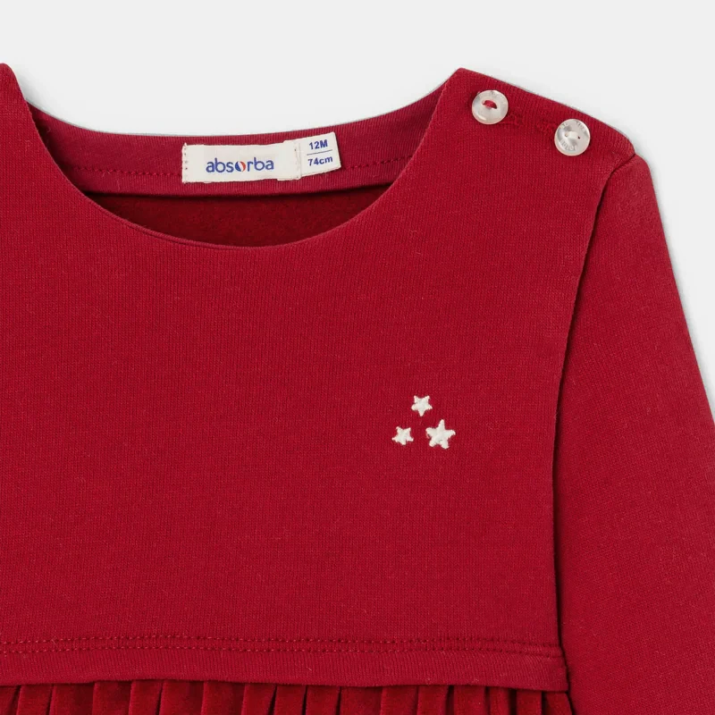 Robe bi-matière en molleton et velours rouge bébé fille Absorba Rouge