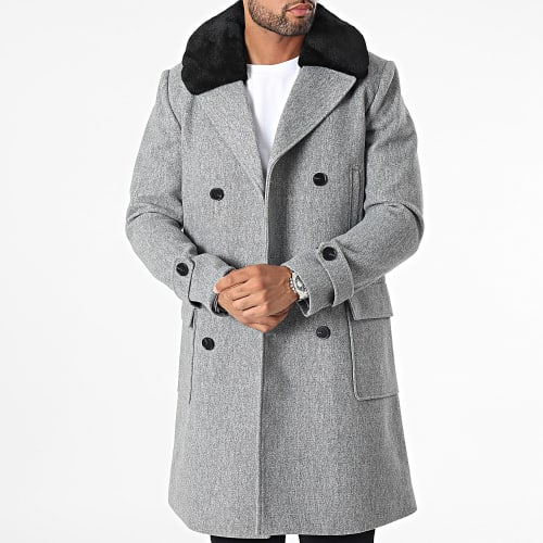 Manteau Long Col Mouton Gris
