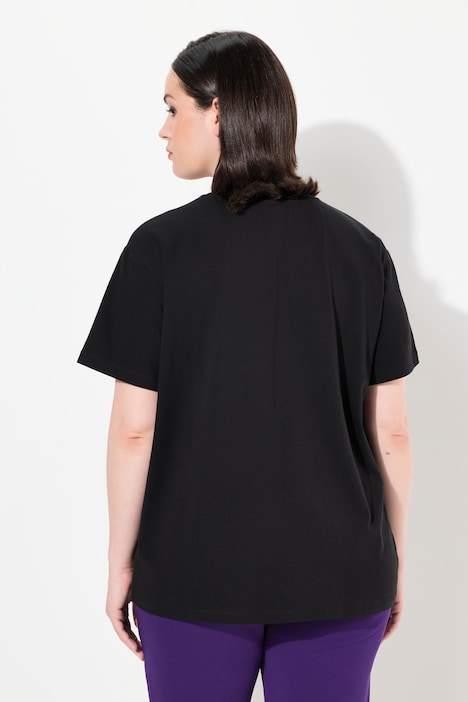 T-Shirt, Brusttasche, Perlen, Oversized, Rundhals, Halbarm