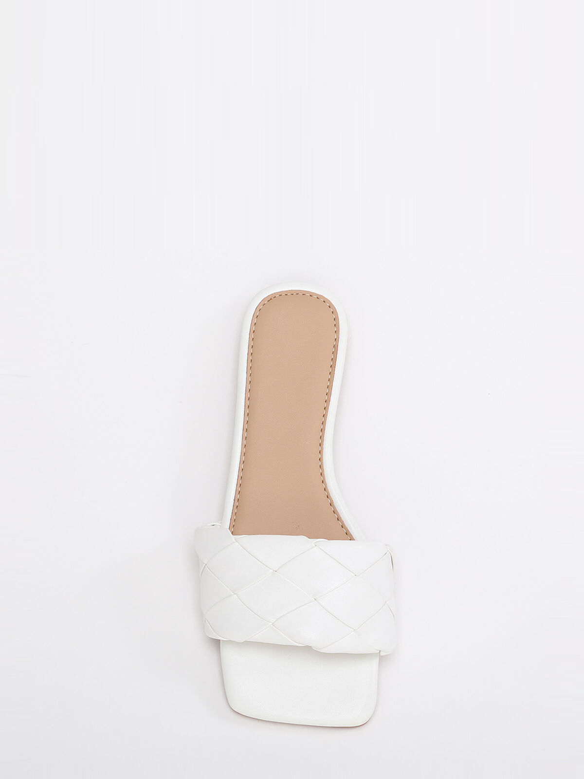 Mules à bout carré et bride tressée- Blanc