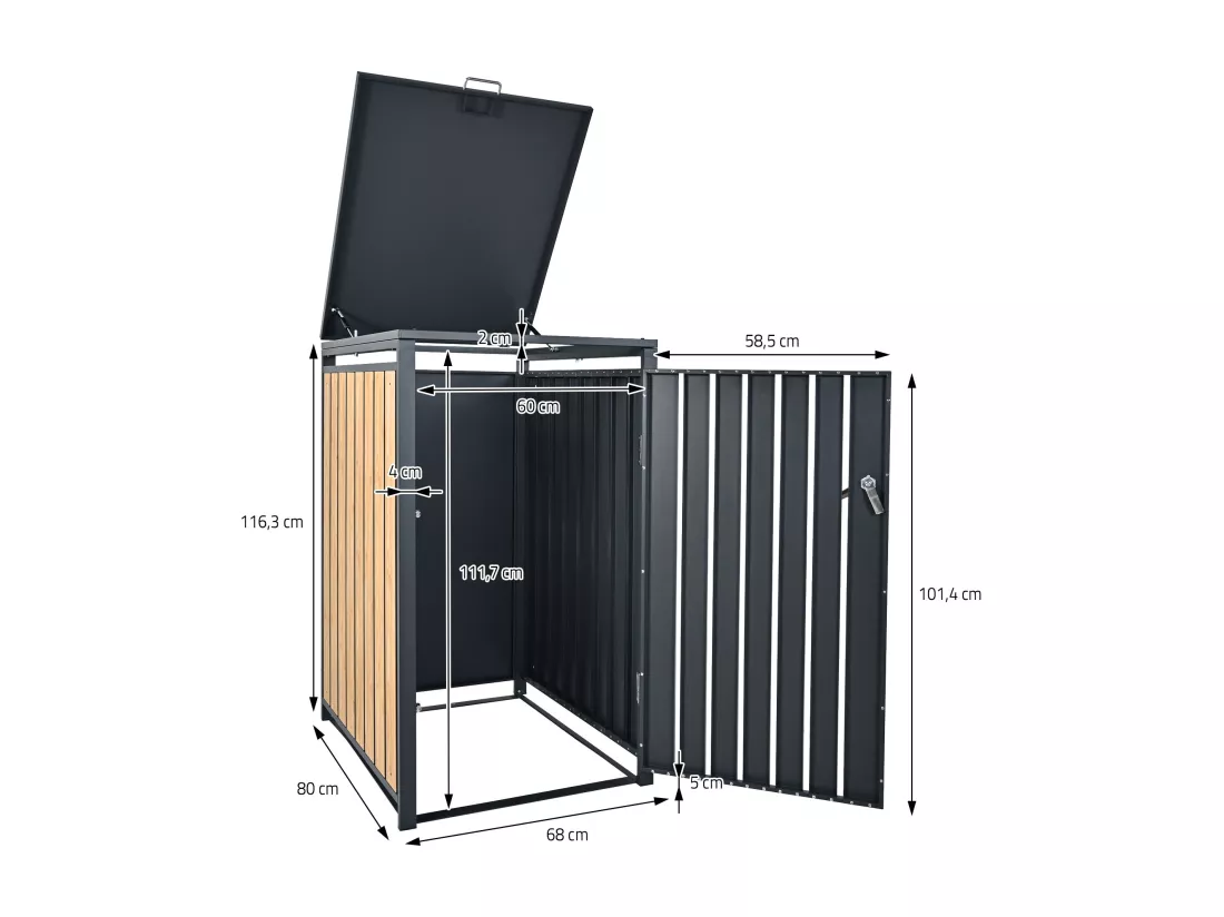 Abri de poubelle cache-poubelle boîte de rangement extérieur 240L 68x116,3x80 cm