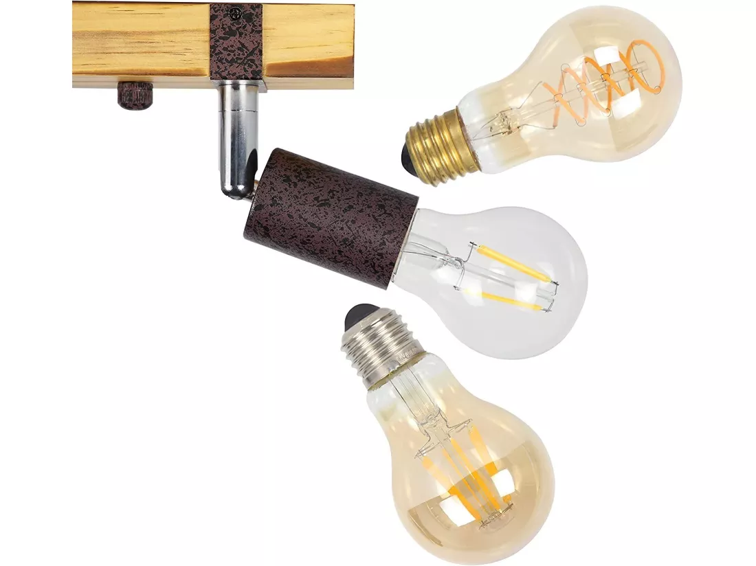NETTLIFE Spot de plafond rétro 2 lampes dimmable avec poutre en bois, LED orientable, interchangeable
