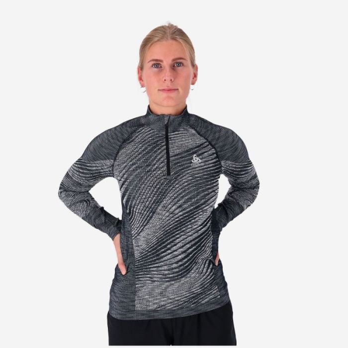 Odlo Dame Trøjer Top Turtle Neck Long Sleeve ½ Zip Sort