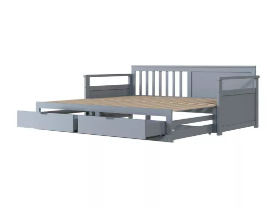 Lit gigogne 90/180x190cm en bois massif - 2 tiroirs à roulettes - Gris