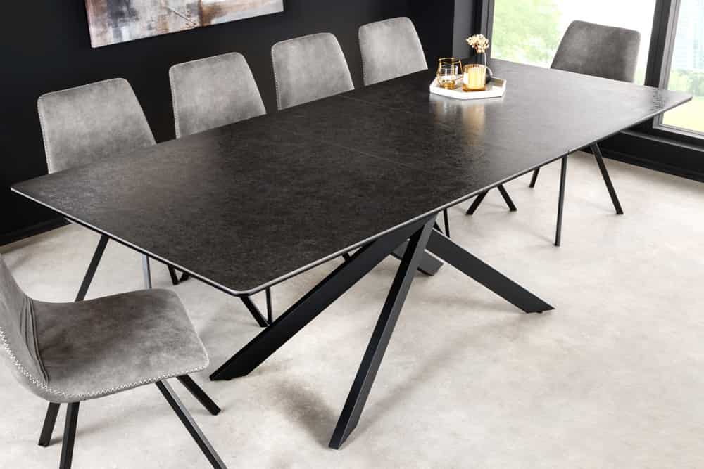 Ausziehbarer Esstisch ALPINE 160-200cm anthrazit Keramik schwarzes Metallgestell