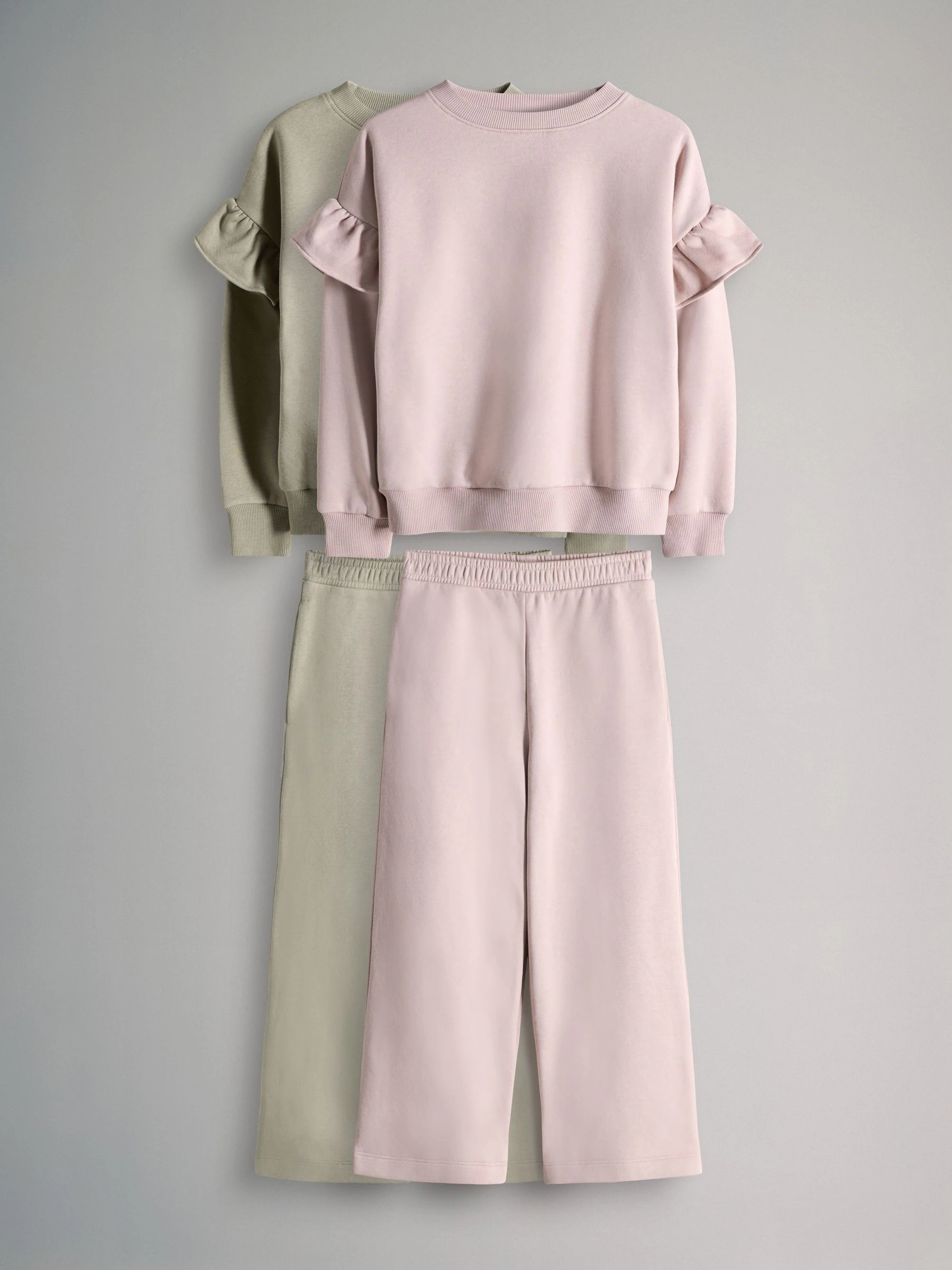 The Set 2 Pack Frill Sleeve Sweatshirts & Wide Leg Joggers Set