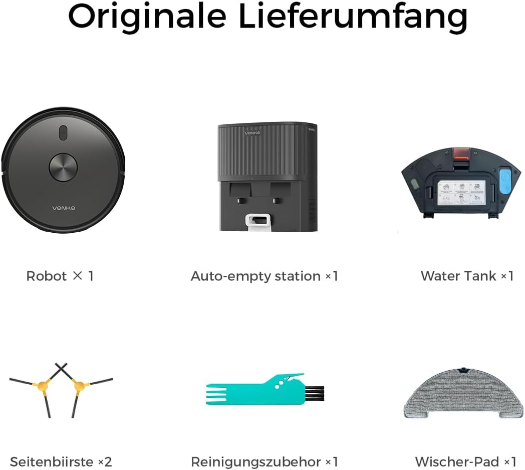 VONKO S6 Pro Saugroboter mit Wischfunktion und Absaugstation 6000Pa Extreme Saugkraft,LiDAR 2.0 Navigation,180 Min.Laufzeit,Roboterstaubsauger für Tierhaare & Teppiche