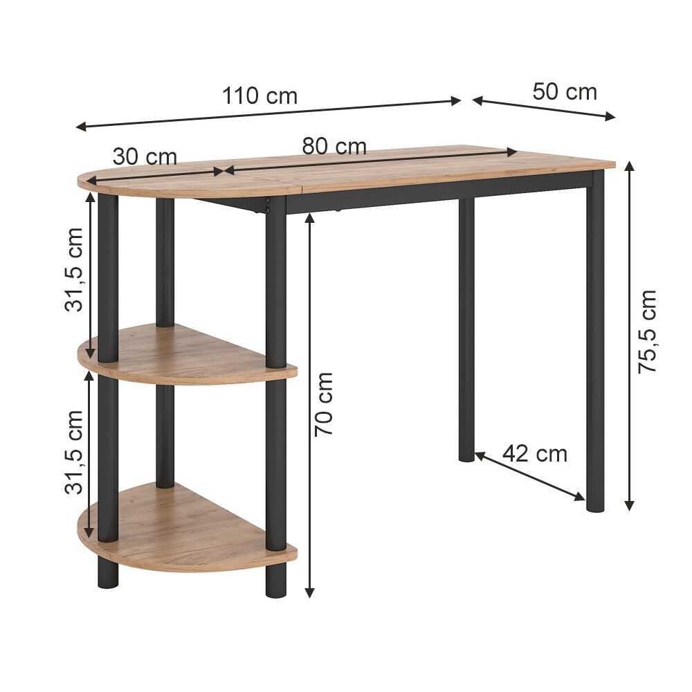 Vicco Bartisch Freetown Eiche Schwarz 110 x 75,5 cm mit Regal
