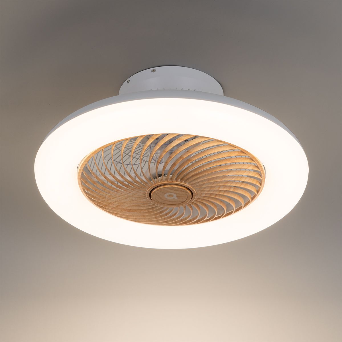 Plafondventilator wit met hout print 55cm incl. LED dimbaar met afstandsbediening - Clima