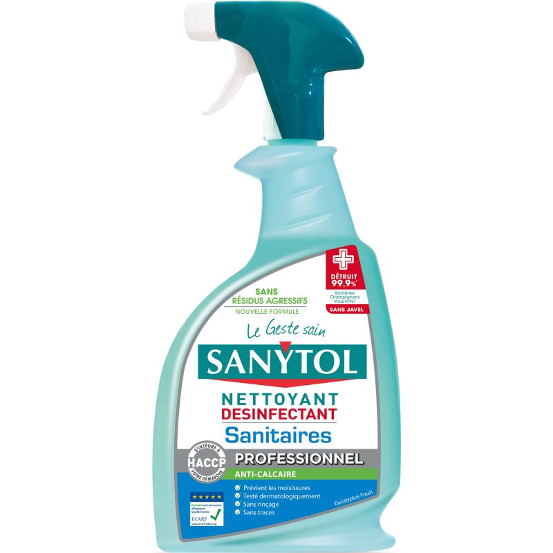 Nettoyant désinfectant anticalcaire sanitaires Sanytol Professionnel - Spray de 750 ml
