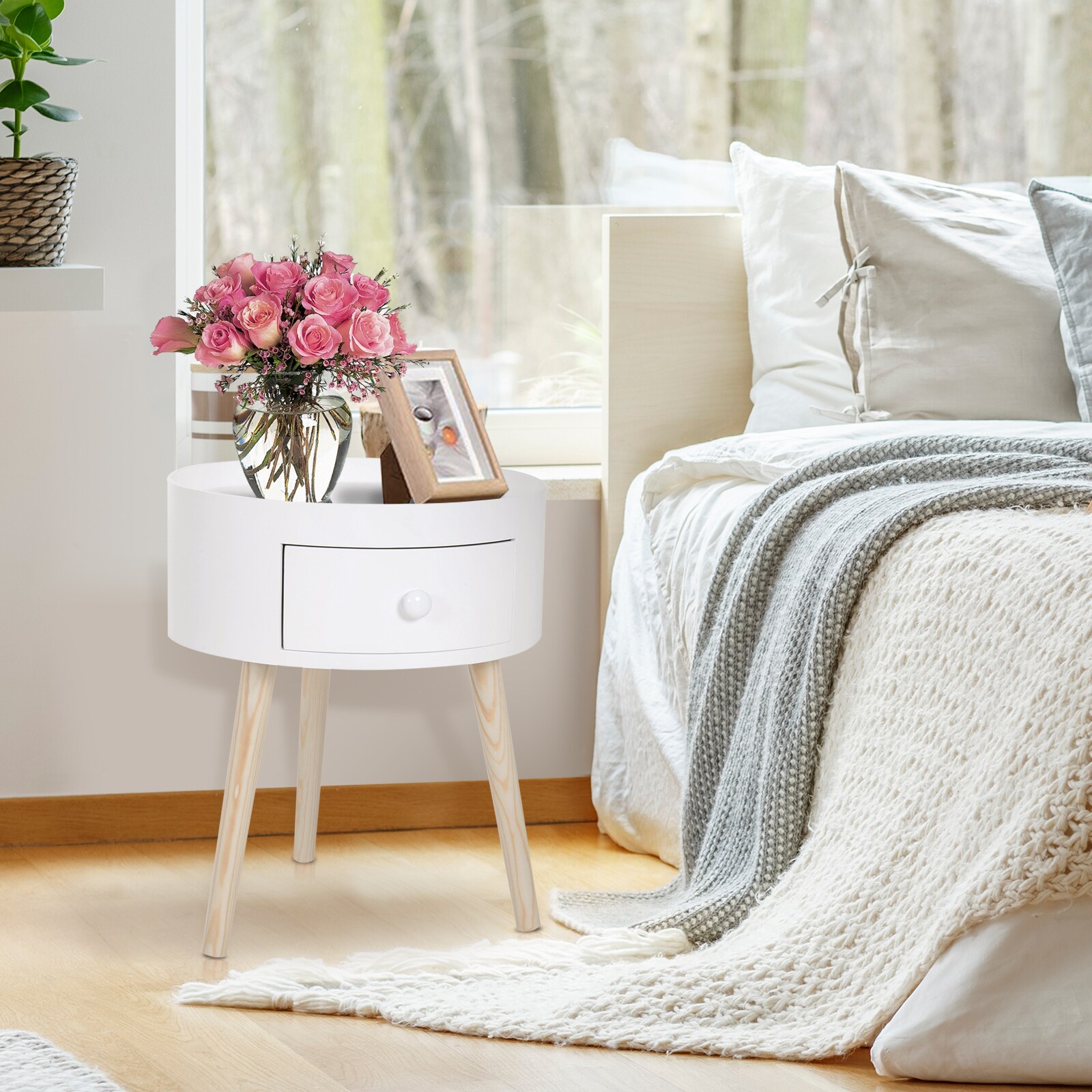 HOMCOM Beistelltisch mit Schublade weiß Ø38 x 45H cm