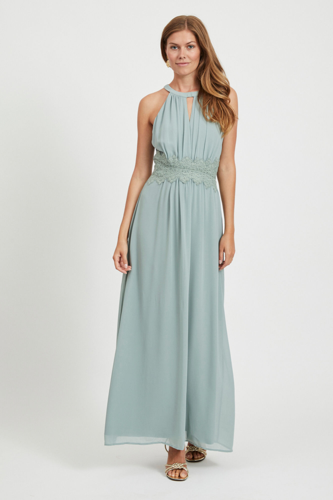 Vestido longo com decote halter - Verde