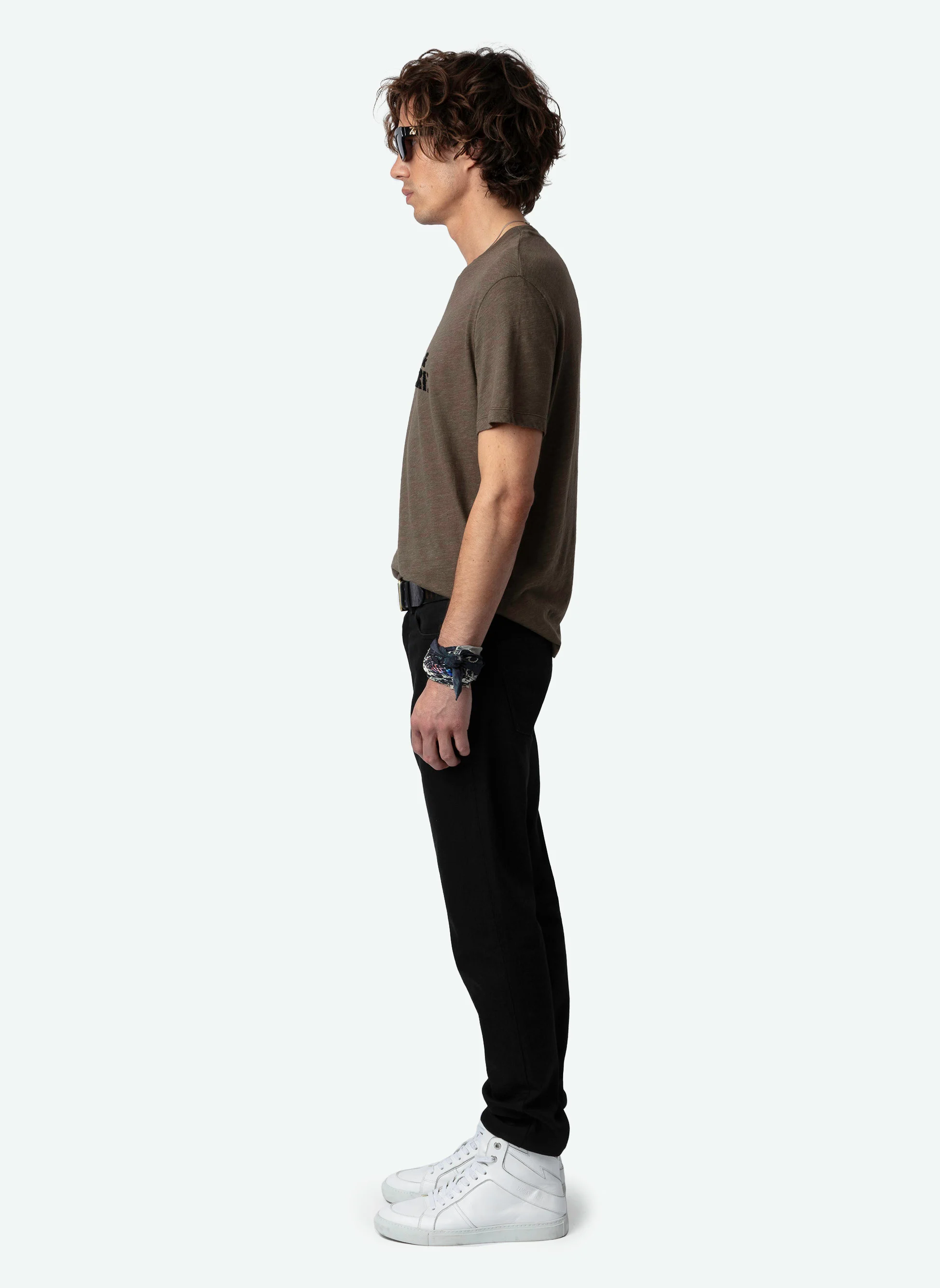 TOMMY - Tee-shirt col rond droit en coton mélangé | Marron