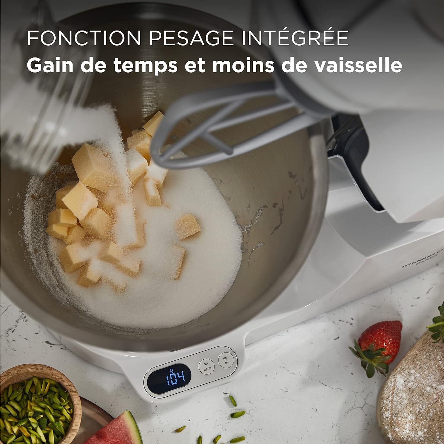 Kenwood Titanium Chef Baker XL, Robot Pâtissier avec Batteur K, Crochet Pétrisseur, Fouet et Bol de 7 Litres, KVL85.424SI, 1200W, Argent