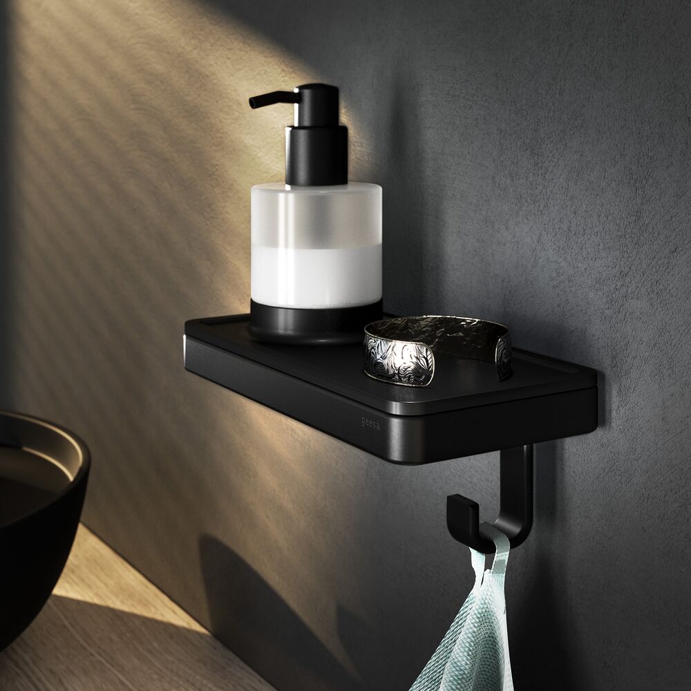 Geesa Frame zeepdispenser met planchet en handdoekhaak zwart