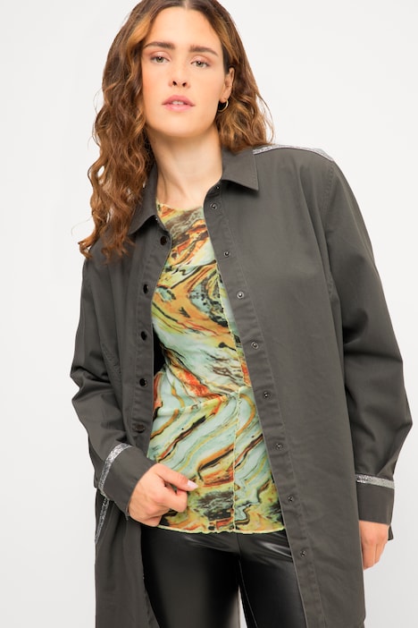 Hemd, oversized, Glitzer Zierbänder, Hemdkragen, Langarm