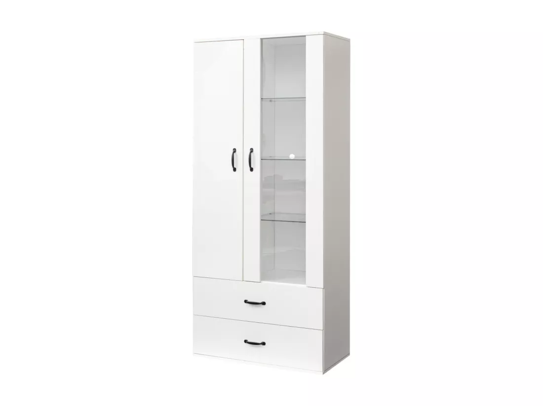 Vitrine avec 2 porte et 2 tiroirs et LED - Hauteur 180cm - Blanc