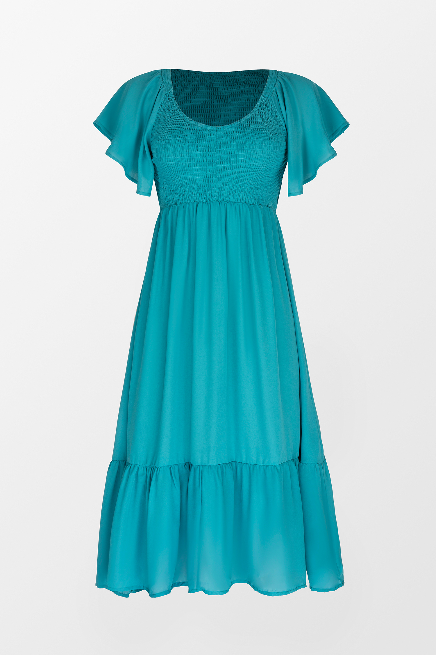 Robe à volants et smocks bleue