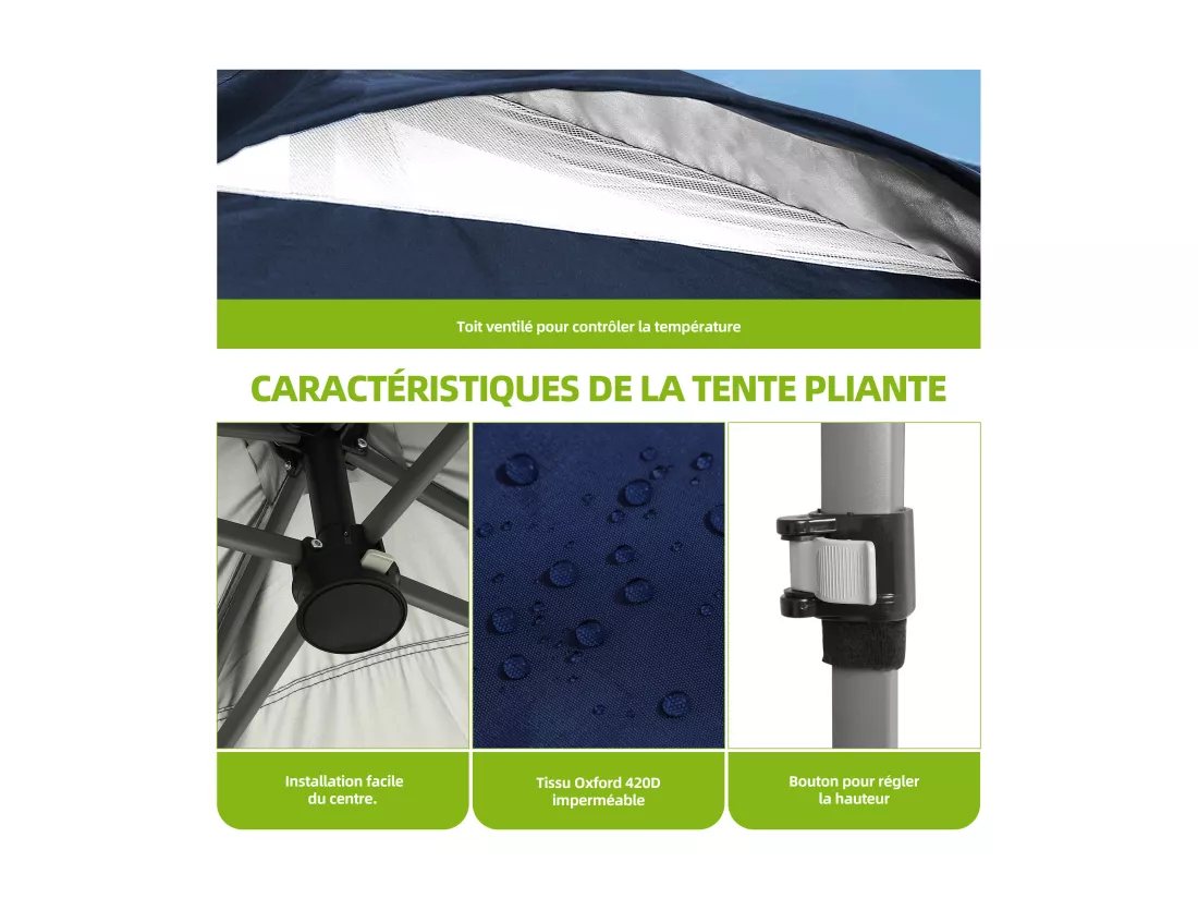 YITAHOME Tonnelle Pop-up Instantanée 3 x 3 m - Pliable - avec Sac à Roulettes - pour Terrasse - Marchés - Plage - Bleu