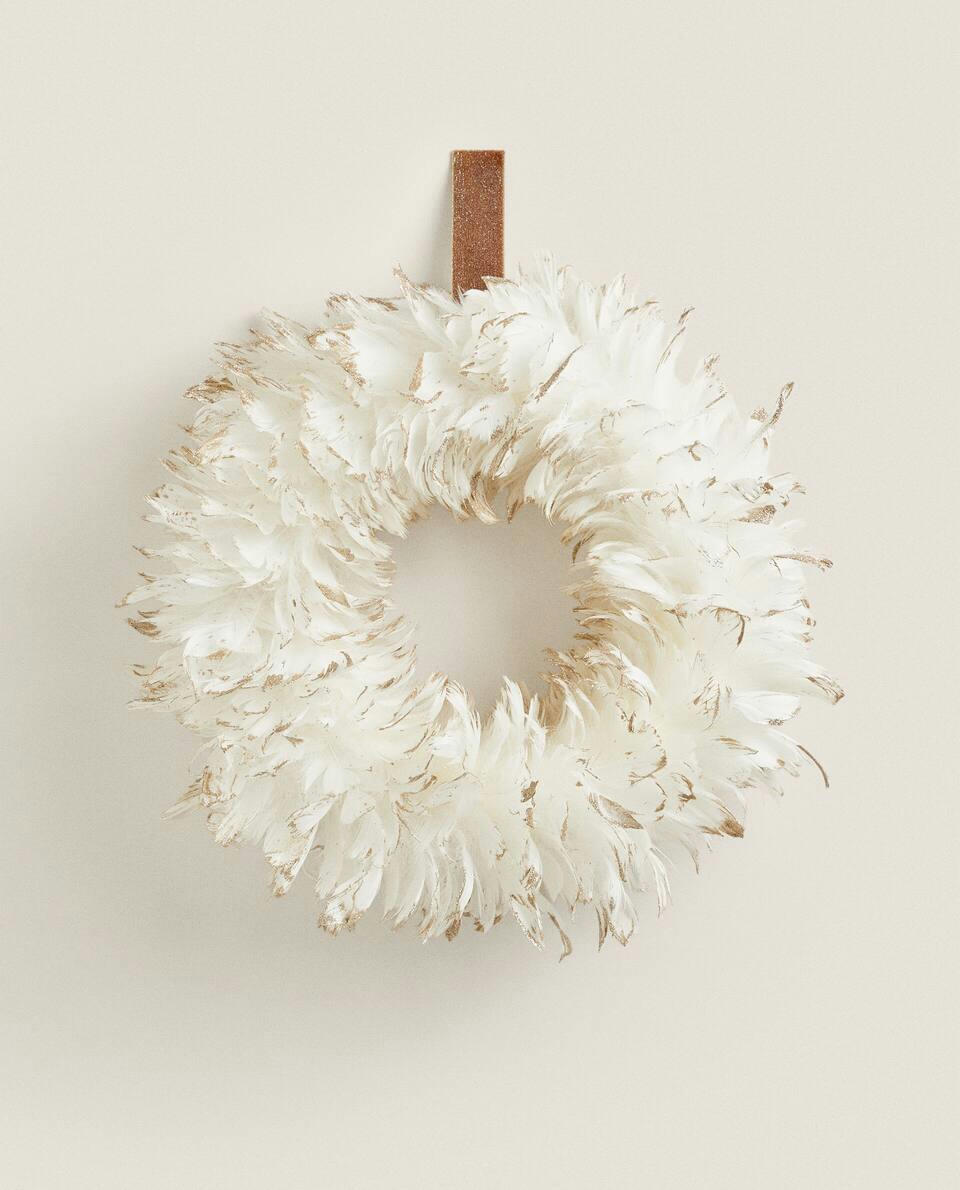 DECORAÇÃO DE GUIRLANDA DE PENAS DE NATAL
