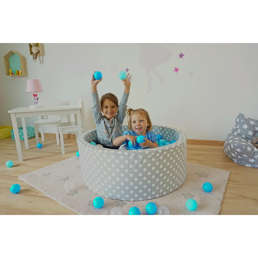 knorr toys® Bällebad soft - Grey white dots - 300 balls soft bluebluetransparent grau