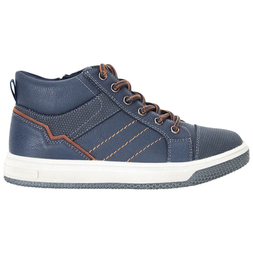 Bottillons marine avec lacets et zip pour garçon - Bleu marine