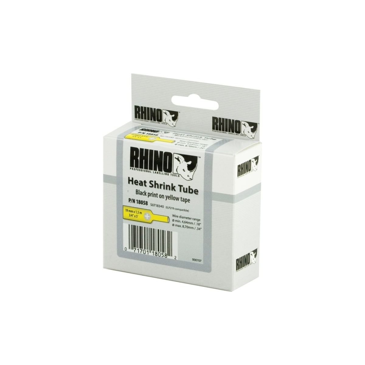 DYMO RhinoPRO märkbar krympslang 19mm, svart på gult, 1.5m rulle