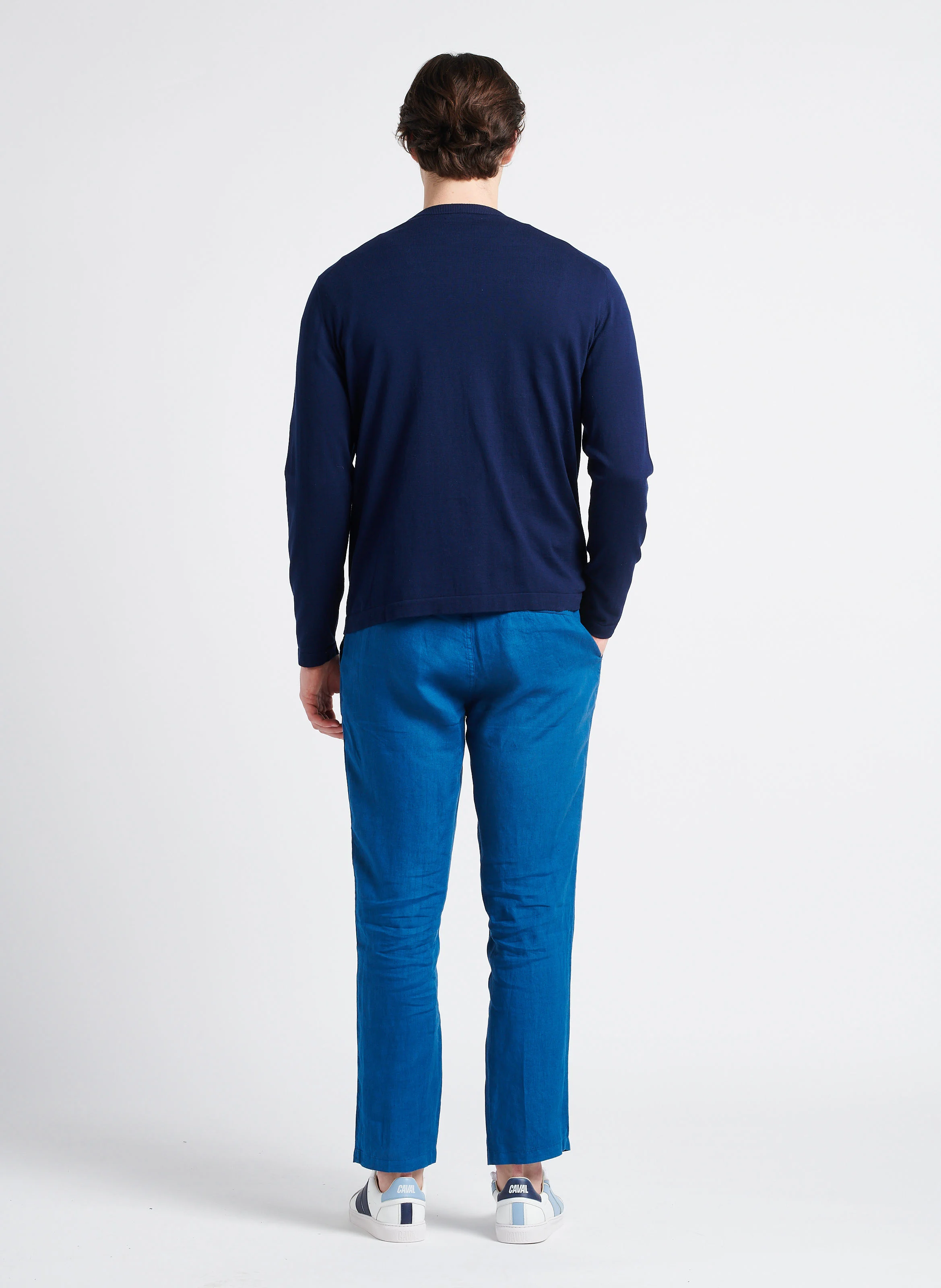 Pull col rond en coton | Bleu