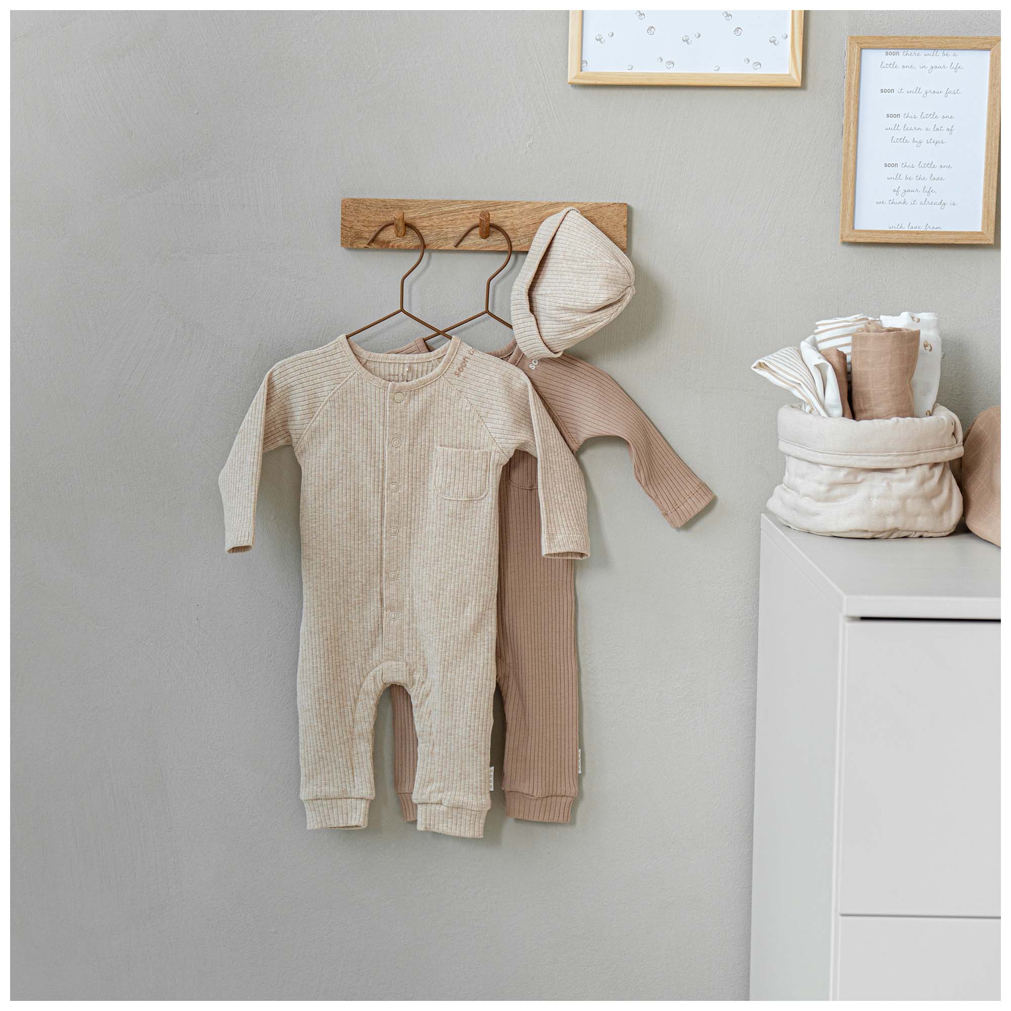 Prénatal newborn boxpakje rib lange mouwen effen taupe