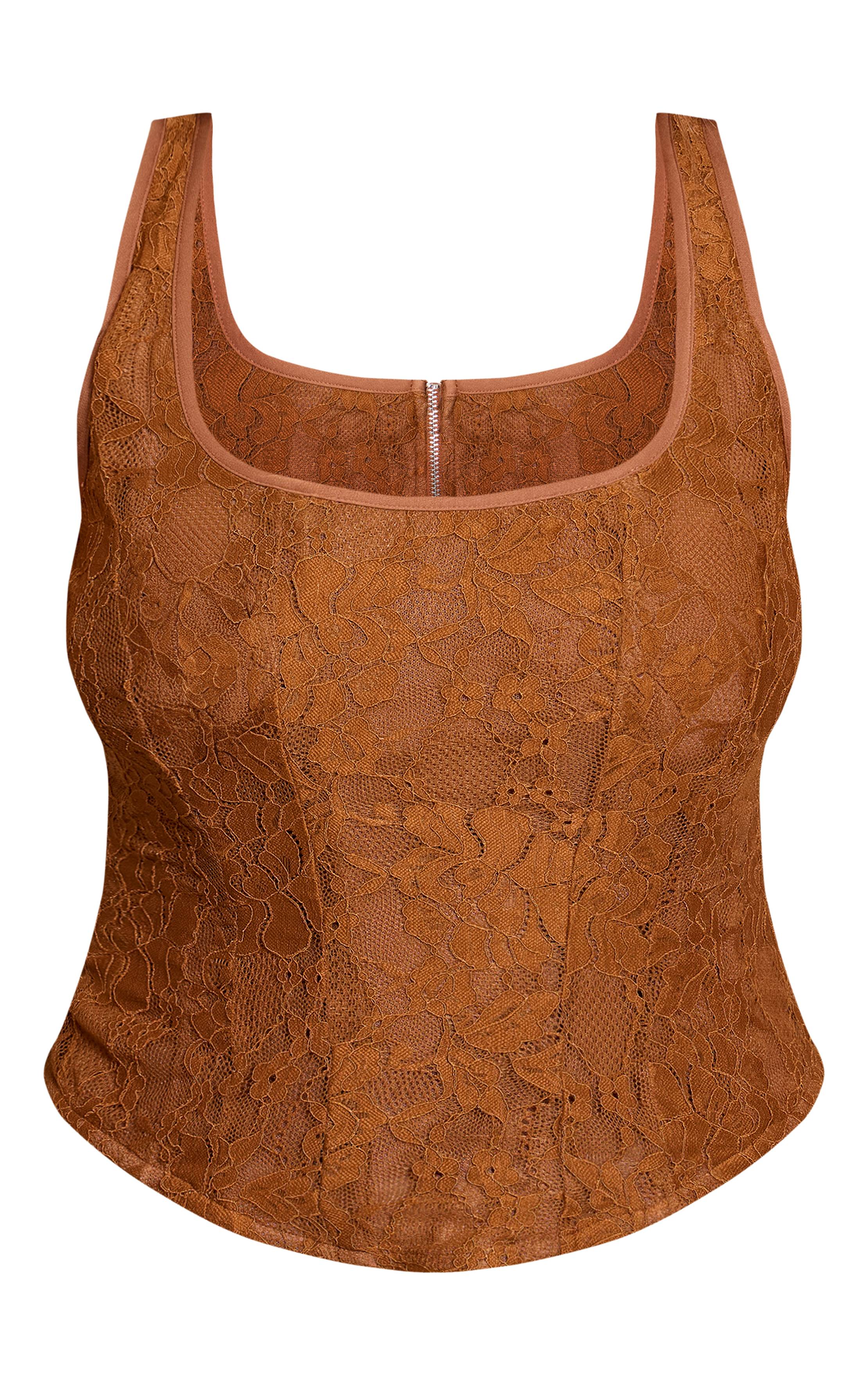 Chocolat Top Corset Long À Encolure Carrée En Dentelle Shape