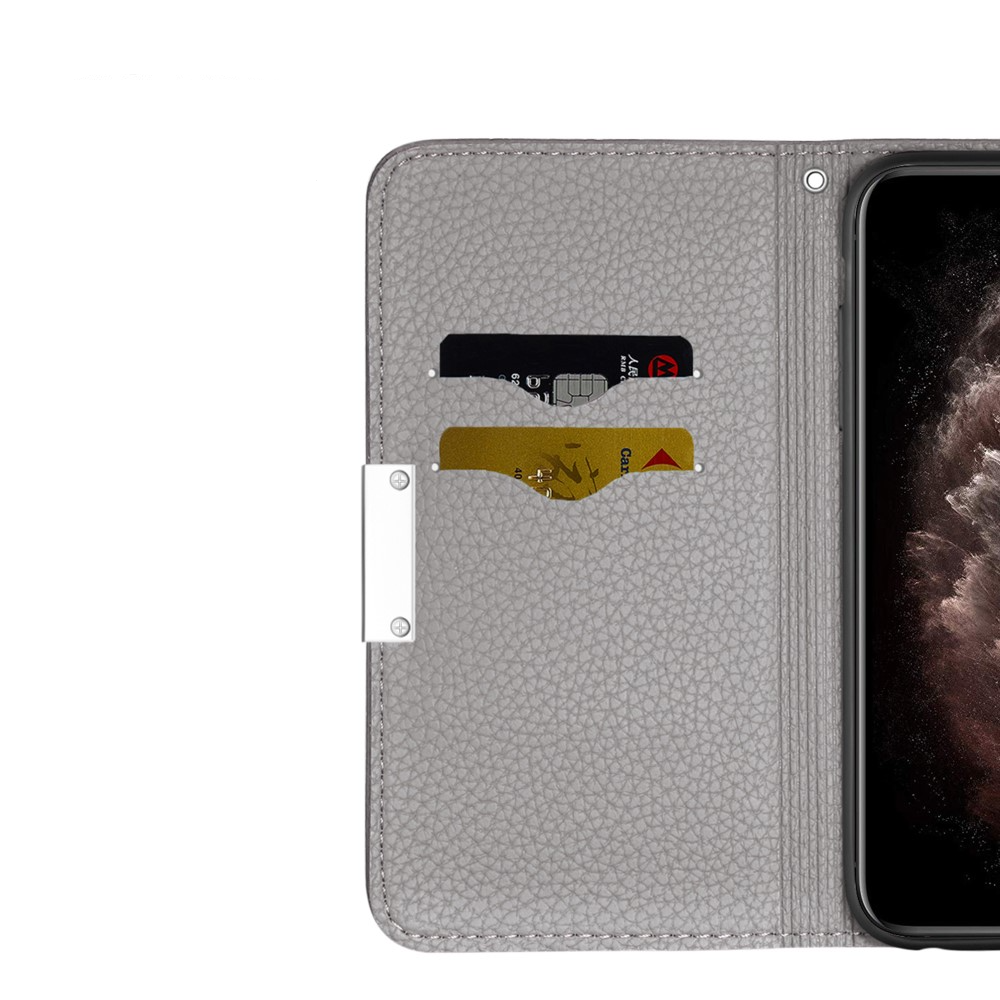 Samsung Galaxy S21 FE 5G Leder Tasche Flip Cover Litchi Look - Grau