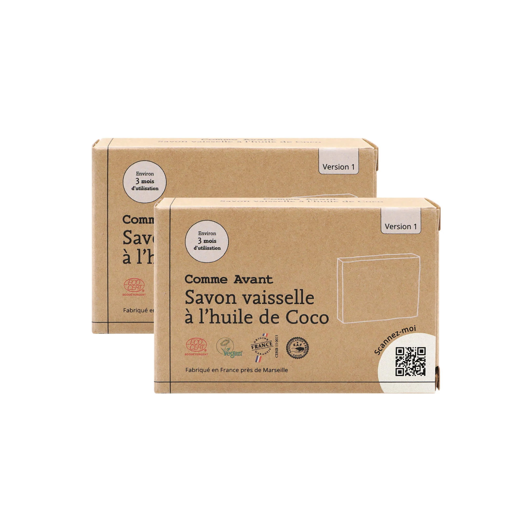 Savon vaisselle solide à l'huile de Coco - Version 1 - 1 savon - 150g / Brut sans parfum / Sans