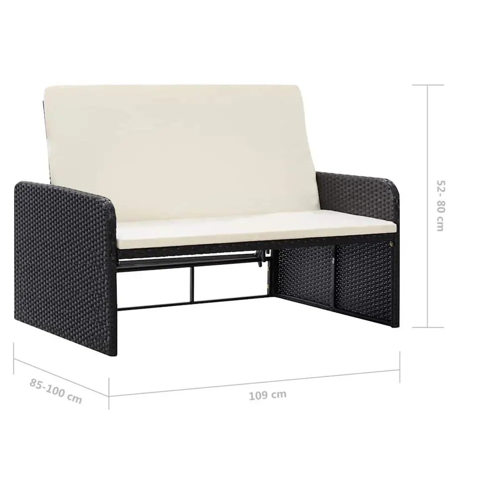 VIDAXL 2-delige Loungeset met kussens poly rattan zwart