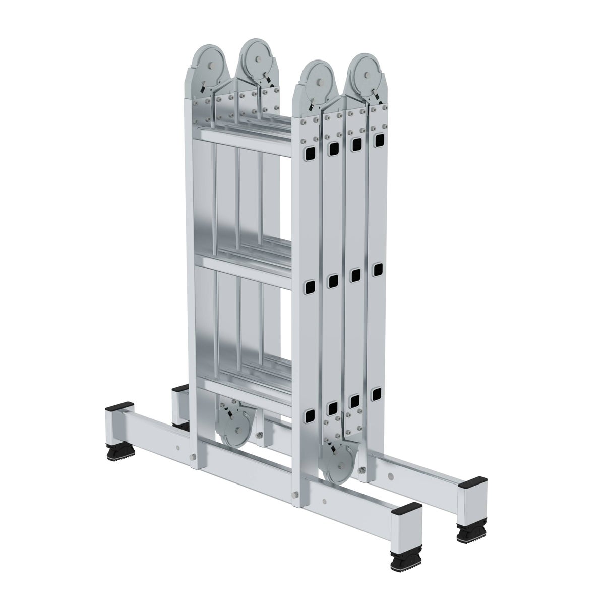 PROREGAL Multifunctionele ladder, 4-delig, met dwarsbalk en houten vlonder, 4 x 3 sporten