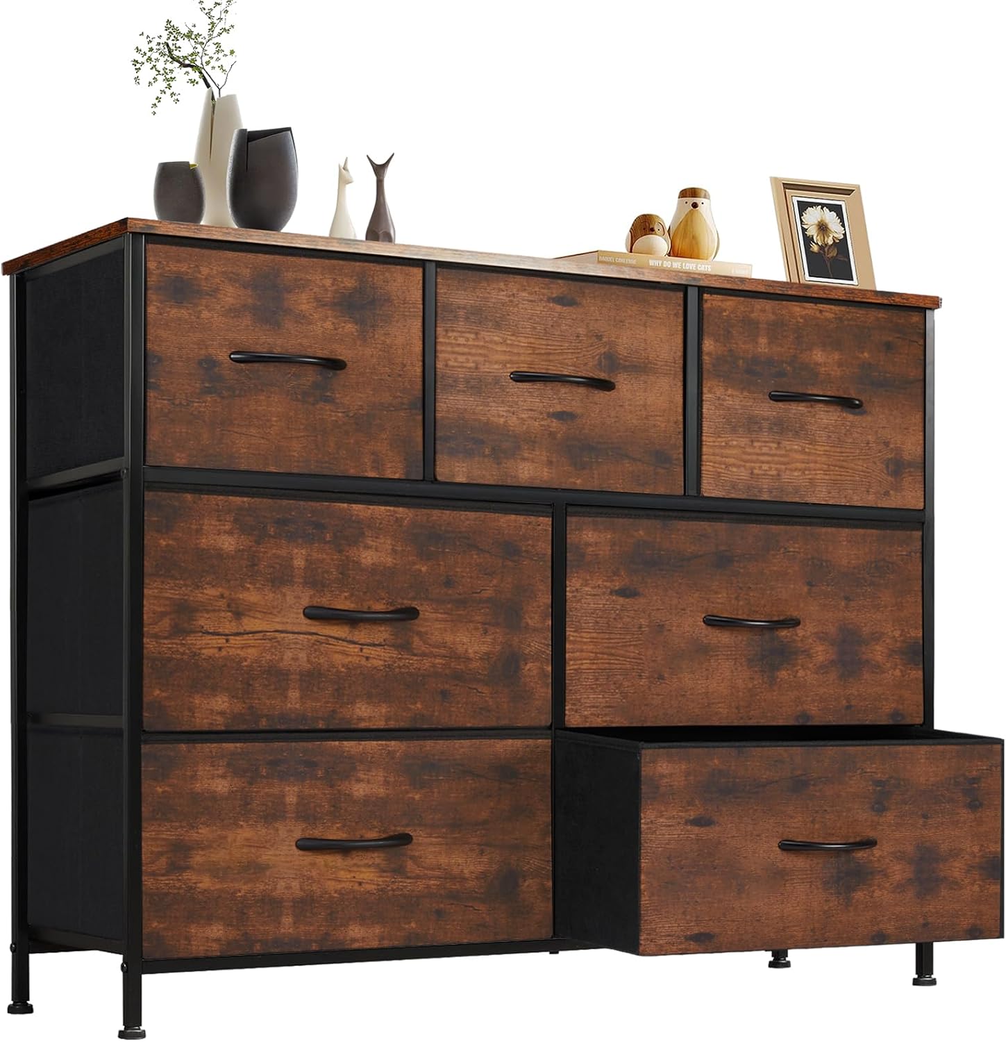 Sweetcrispy Kommode für Schlafzimmer, breite Schublade Kommode, 7 Stoffschubladen mit Griffen, Schrank, TV Stand für Schlafzimmer, Schrank, Wohnzimmer, Kinderzimmer