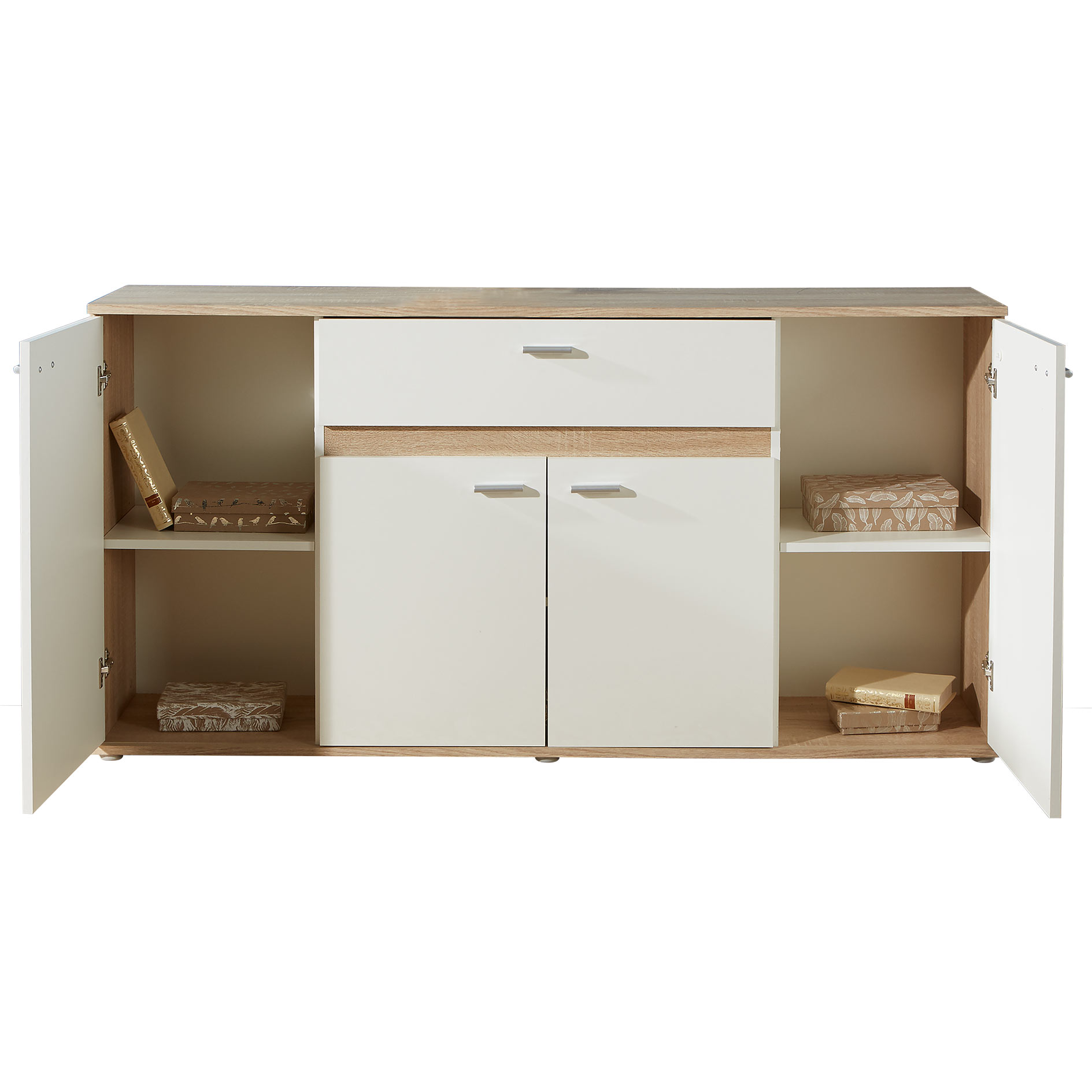 Kommode - Sonoma Eiche - weiß - 4-türig - 160 cm
