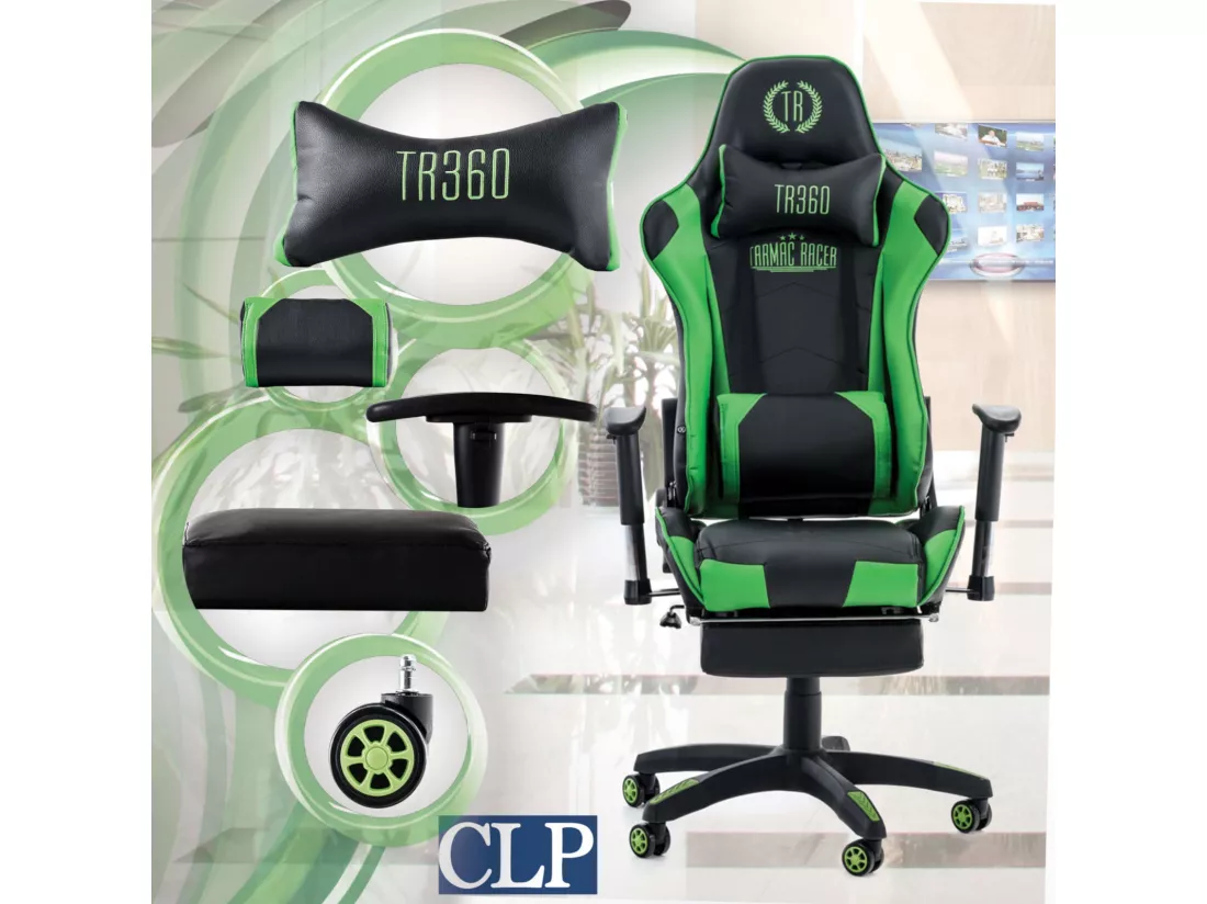 Chaise de bureau - Similicuir & Plastique - Noir / Vert - Turbo XL