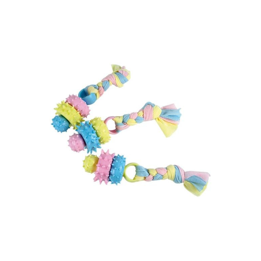 Brinquedo de mastigar com nós, brinquedo de borracha e corda de fio de camiseta para cães