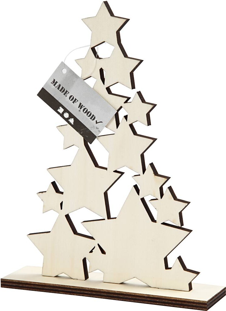 Juletræ I Træ - Stjerner - Julepynt - H 19,6 CM