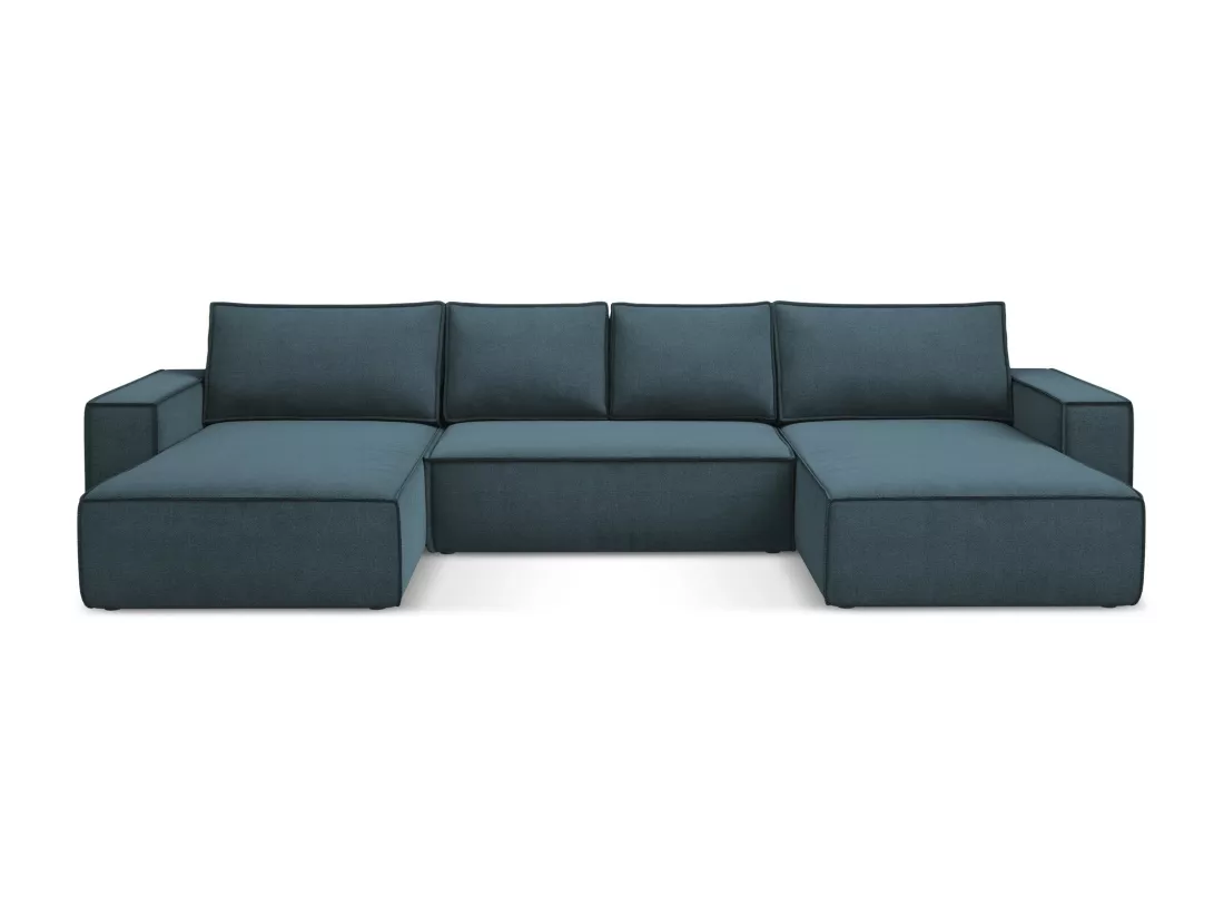 Canapé d'angle panoramique convertible en tissu texturé - jeans - KIMO
