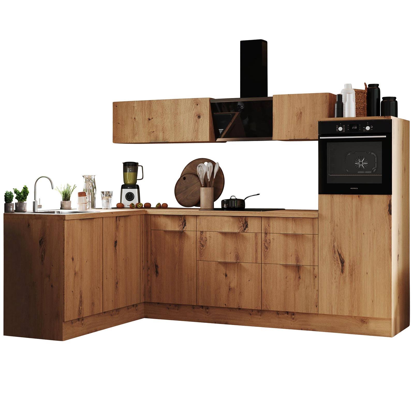 RESPEKTA Winkelküche - Artisan Eiche -mit E-Geräten - 280x175 cm