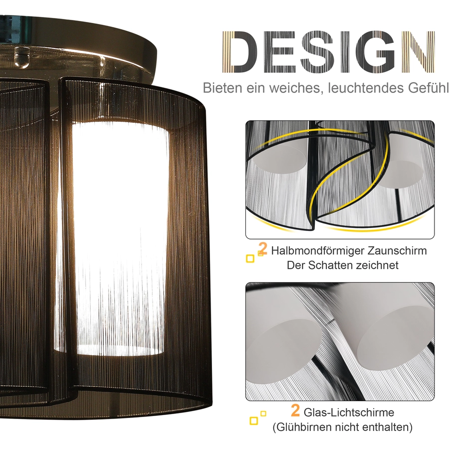 HOMCOM Deckenlampe 2-flammig schwarz