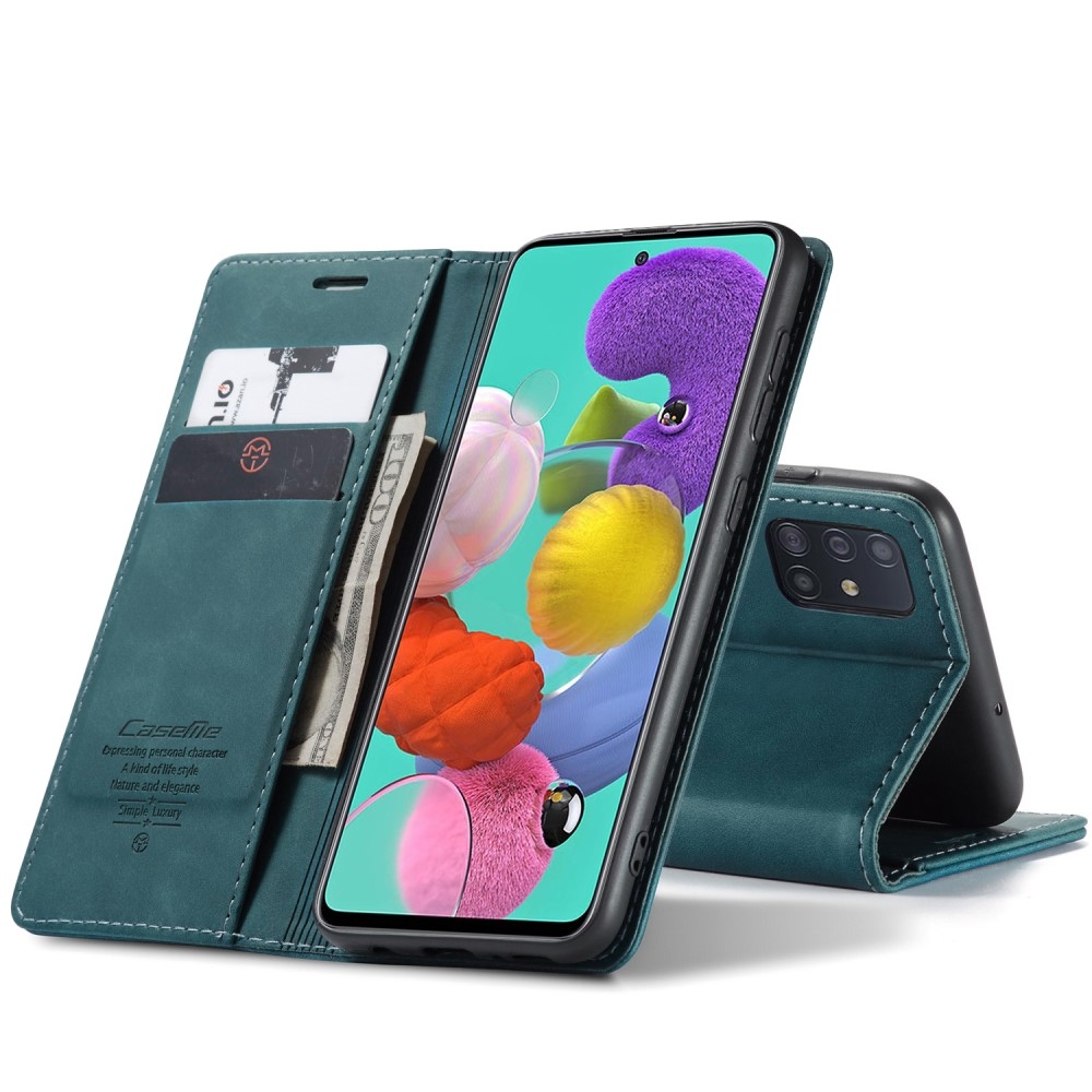Samsung Galaxy A51 (2019) Leder Tasche Flip Wallet Etui mit Kartenfächern - Blau / Grün