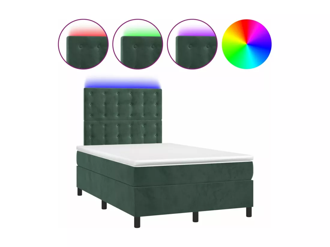 Sommier tapissier matelas et LED Vert foncé 120x200 cm Velours