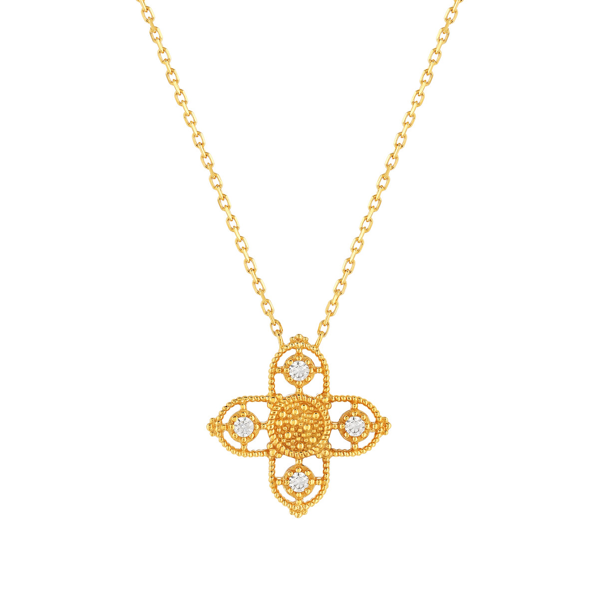 Collier plaqué or croix sertie de zirconias 45 cm
