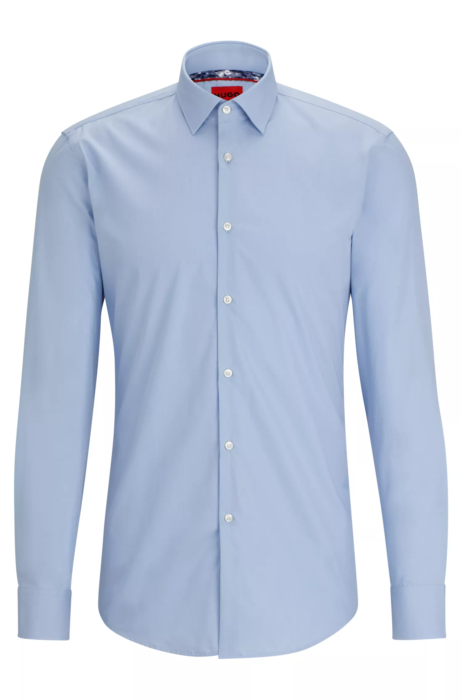 Camisa HUGO vermelha, corte slim, em algodão com estampa de rabiscos.