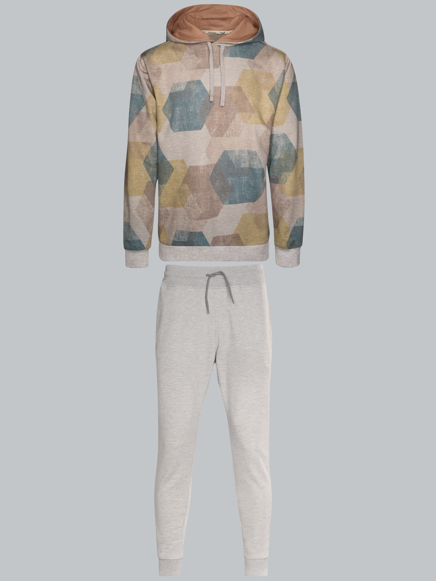 Jogginganzug mit Allover Waben-Print Grau-melange
