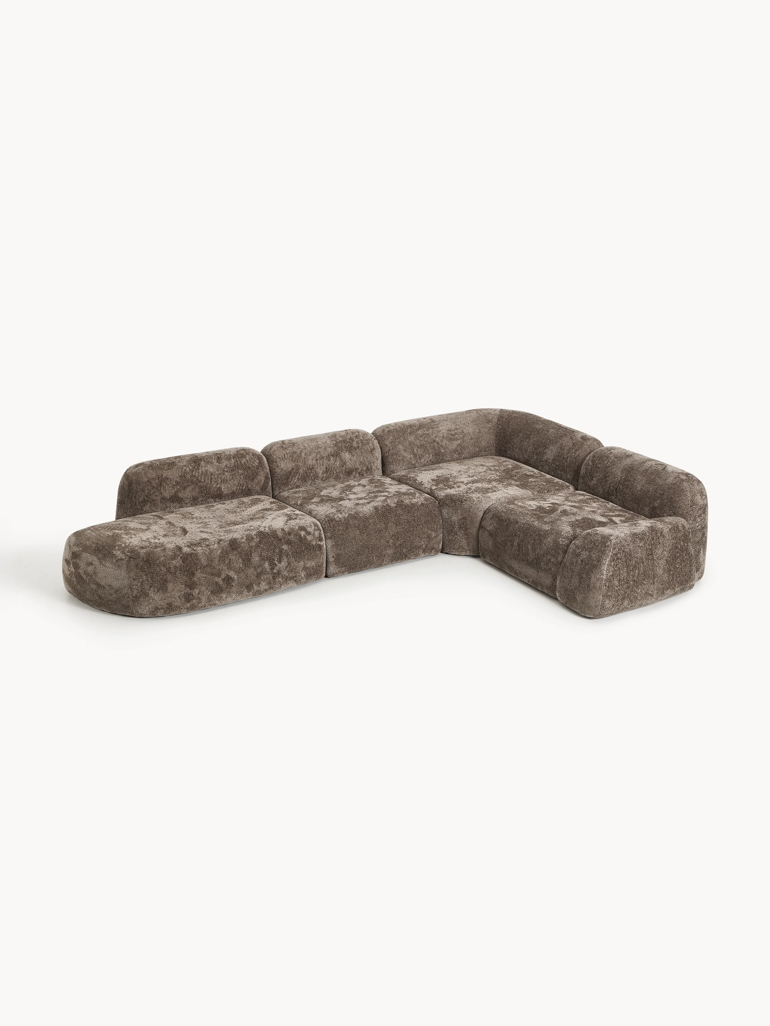 XL modulaire teddy bouclé hoekbank Wolke (4-zits) met chaise longue