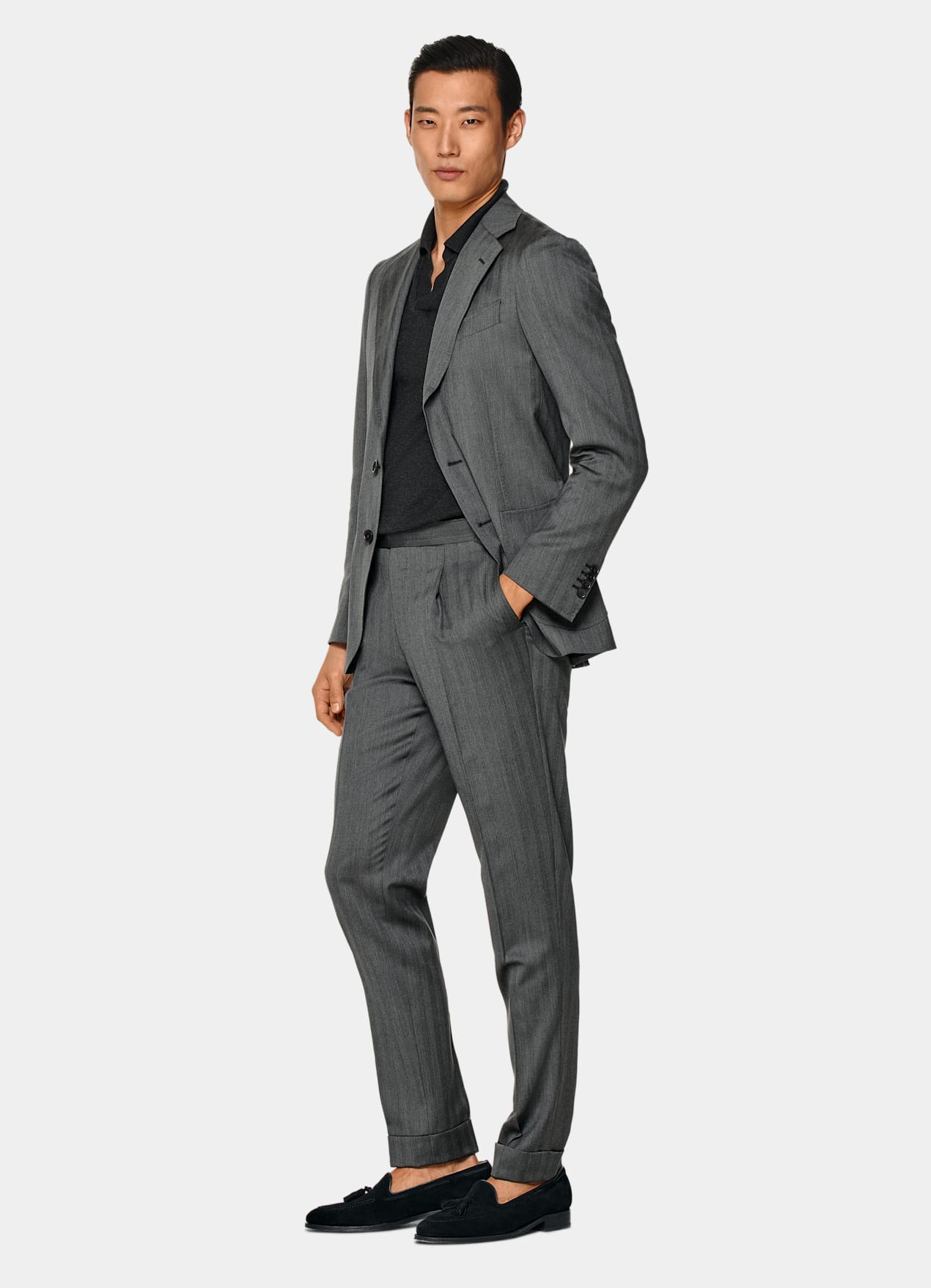 Costume Havana coupe Tailored gris moyen à chevrons