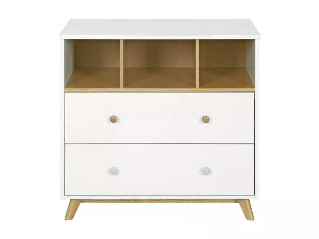 Commode 2 tiroirs bébé mdf blanc et bois KOMBU